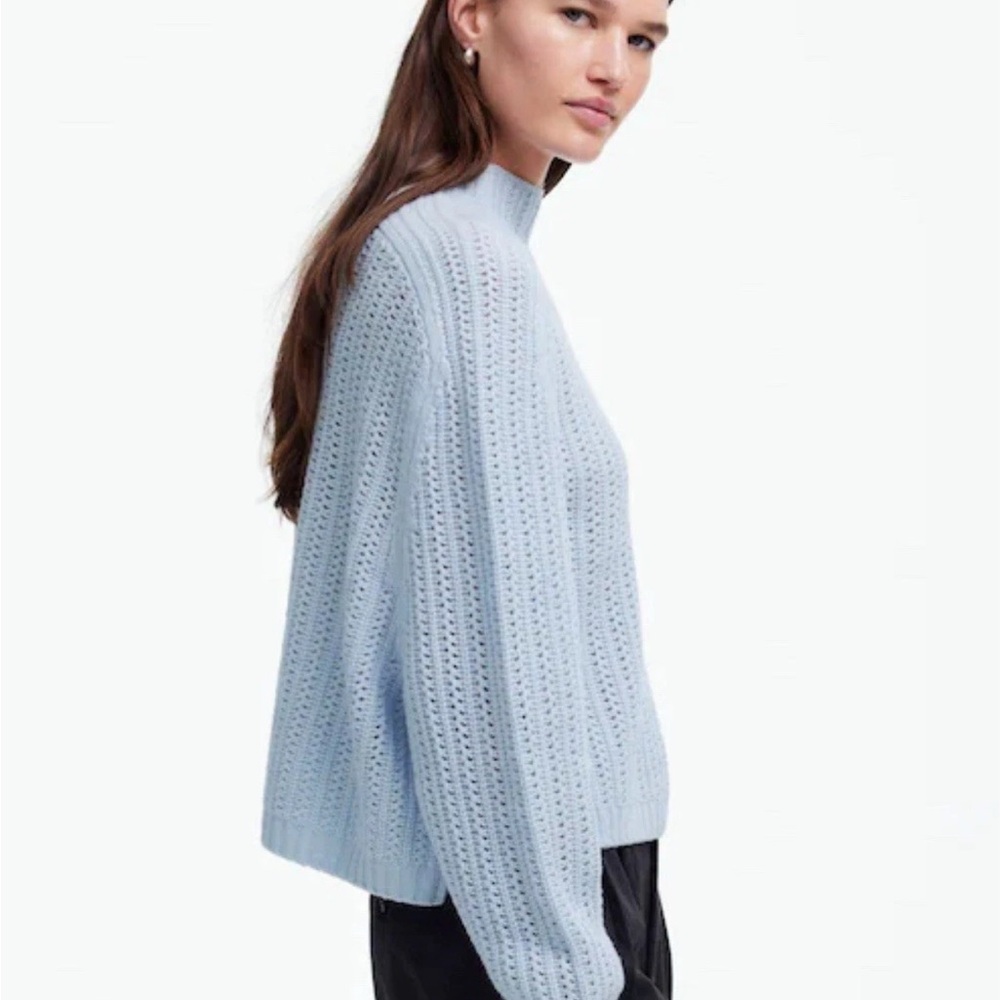 Madewell Pointelle Merino Wool Pale Blue Open-Knit Mockneck Sweater - S